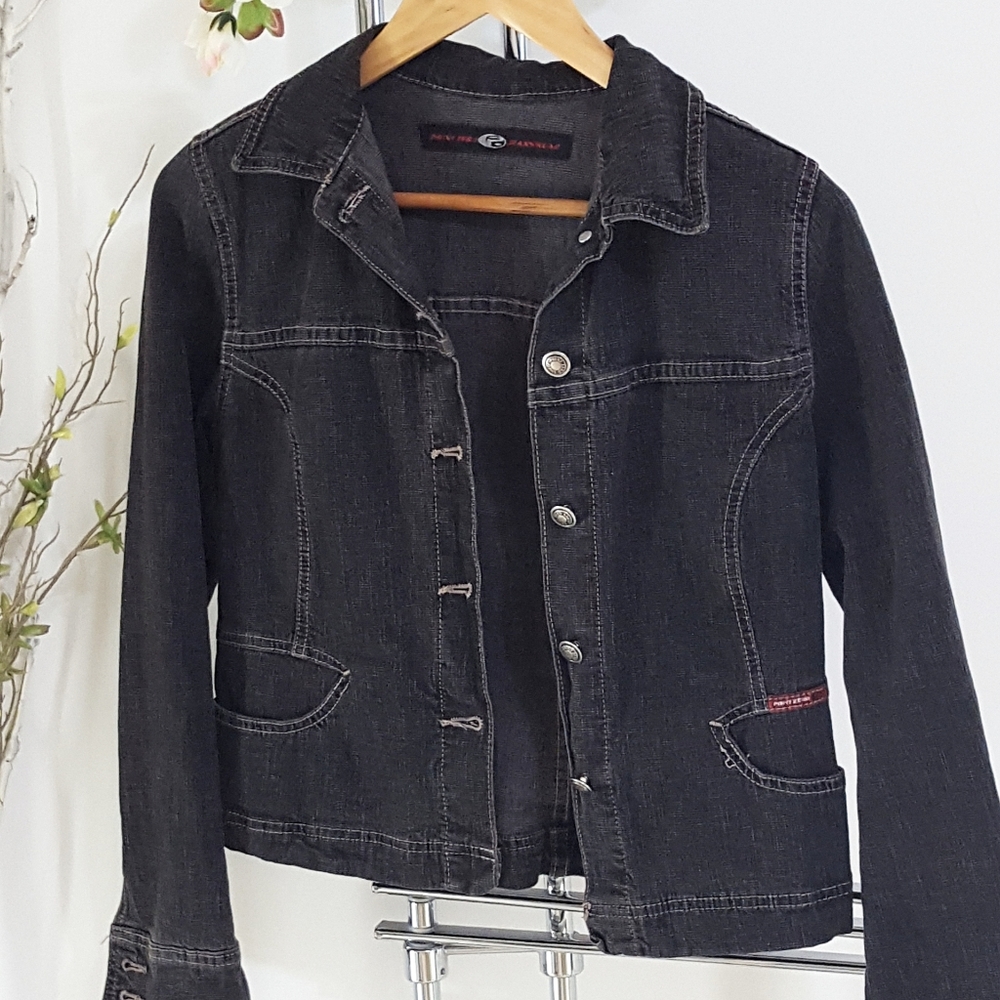 90's-Y2K Point Zero Light Black/Gray Denim Jean Jacket| Buttons Closure